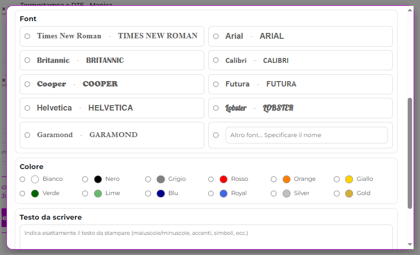 scelta del font e del colore